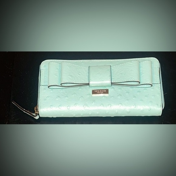 kate spade Handbags - Kate Spade Ostrich Zip Travel Wallet Card Organizer Light Blue With Bow